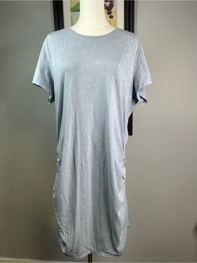 PINK Victoria's Secret Blue Acid Wash Ruched Sides Short Sleeve Dress Short XXL